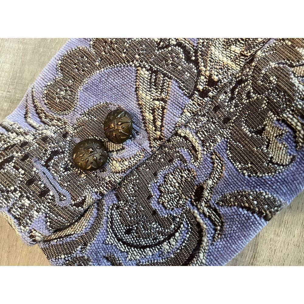VTG Tapestry Jacket Pastel Lavender Purple Paisley Jacquard Bronze Button M L - Picture 8 of 10